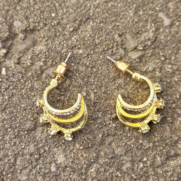 2 for $14! Gold Toned Layered Stud Hoop Earring NWOT - Picture 3 of 3